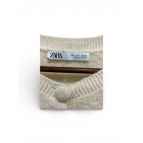 ZARA Novelty Bird Embroidered Short Sleeve Cardigan Cream Size L Preppy - Picture 3 of 10